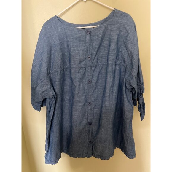 (2) Martha Stewart Linen Blend Blouses  3X Button-Back  Lagenlook Beach Resort - Picture 5 of 16